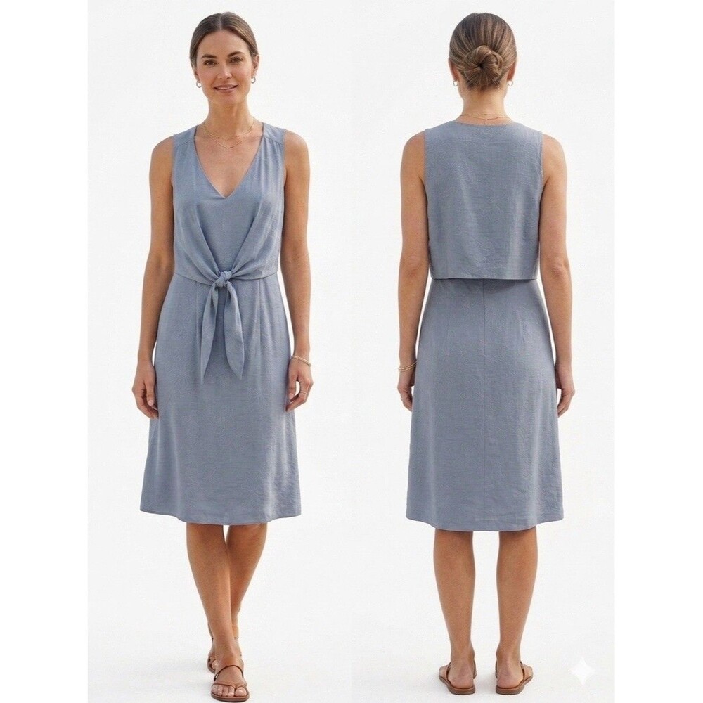 Tommy Bahama Dress Womens 8 Blue 100% Silk V Neck Sleeveless Midi Sundress